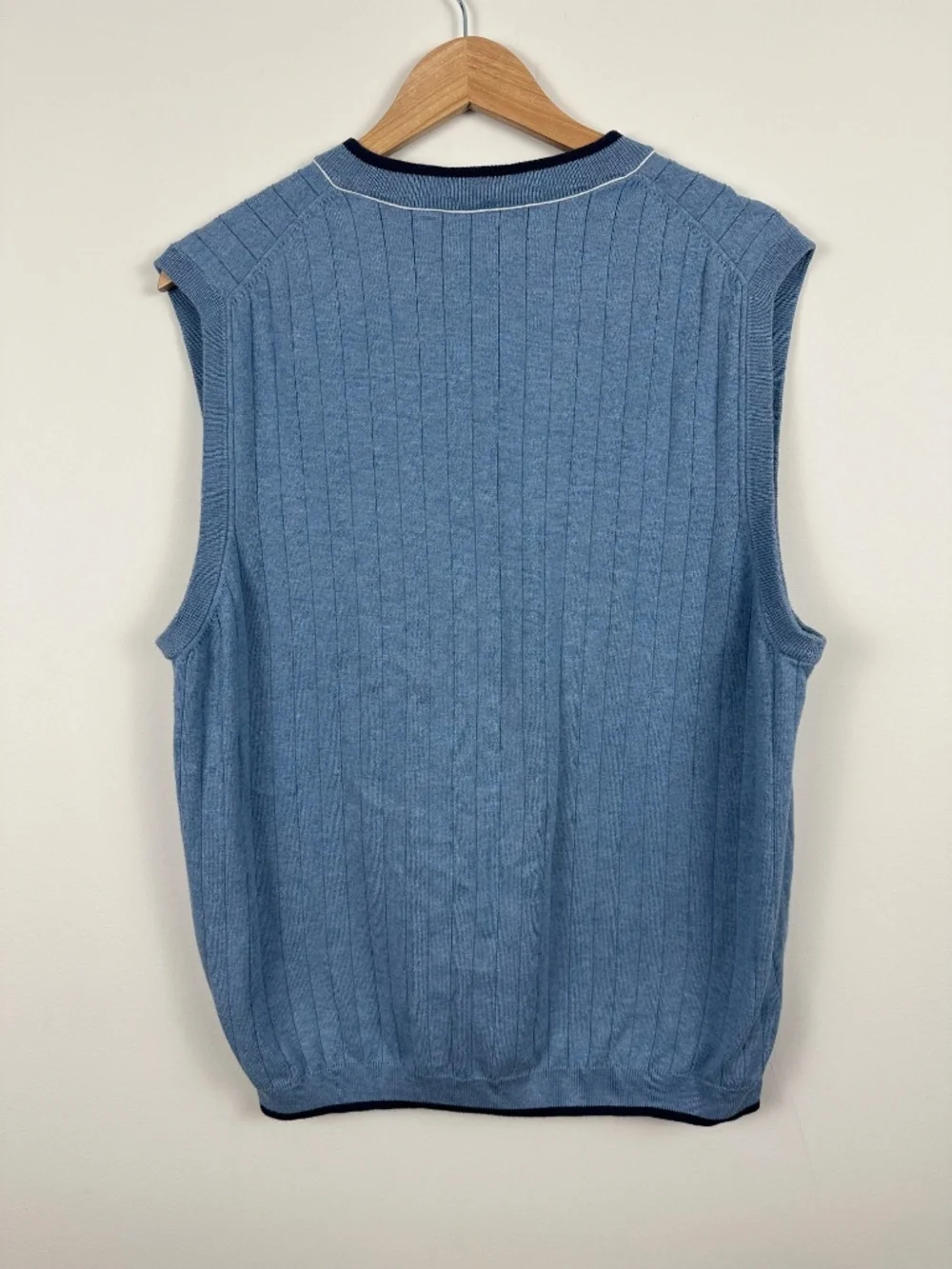 Austin Reed Pima Cotton Sweater Vest Blue Ribbed V Neck Men's L